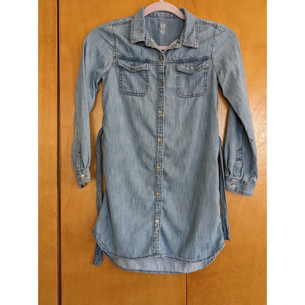 Gap Kids Girls Denim Long Sleeve Button Front Shirt Dress Medium Indigo L 10